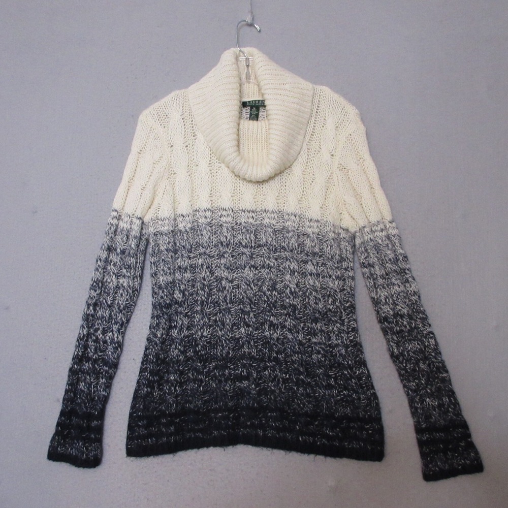 Lauren Ralph Lauren Sweater Women Medium Cable Knit Cowl Neck Mohair Blend Ombre